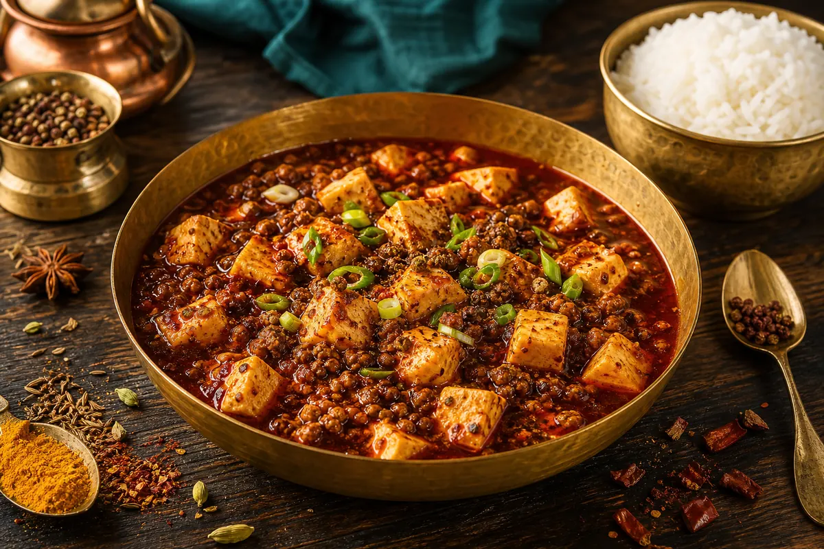 Stærk kinesisk tofu fra Sichuan med doubanjiang og sichuanpeber (mapo tofu)
