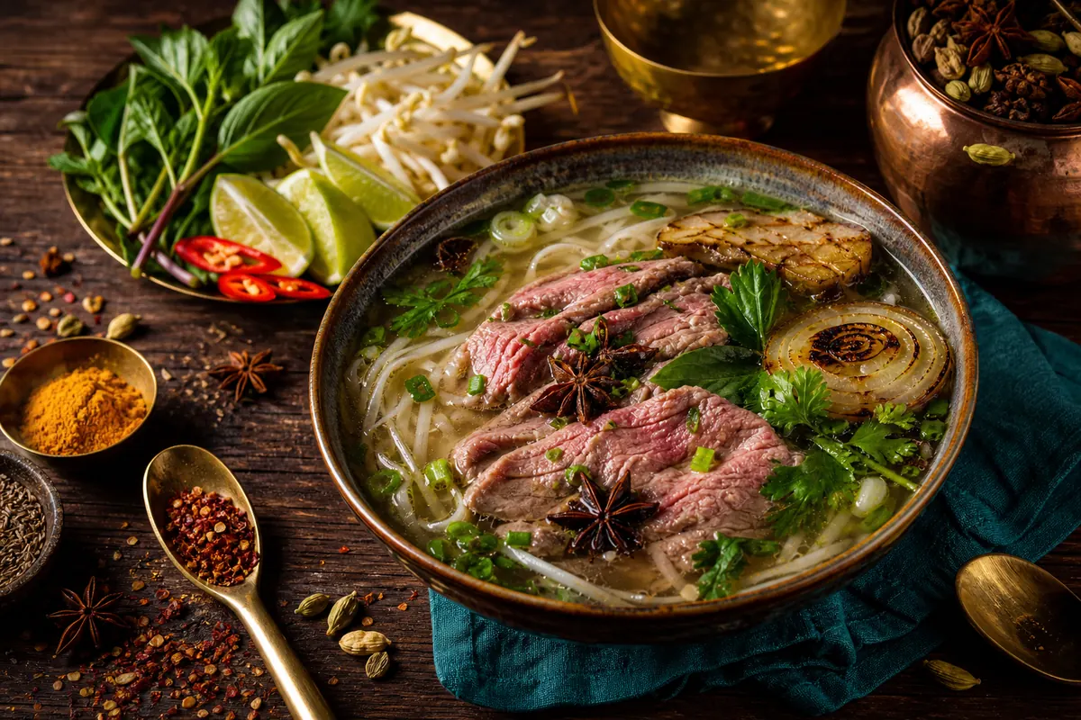 Vietnamesisk oksekødssuppe med stjerneanis (pho bo)
